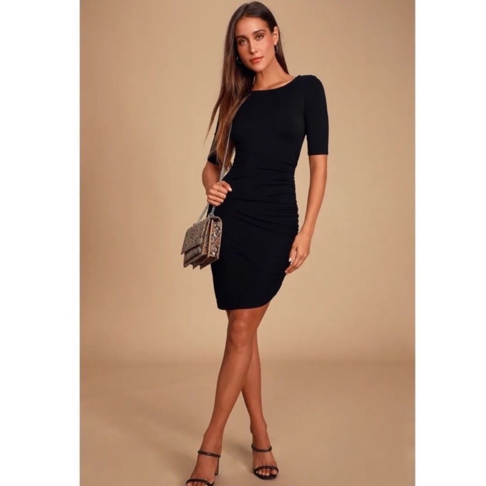 Lulu’s Steal Your Attention Black Bodycon Ruched Side Dress Y2K